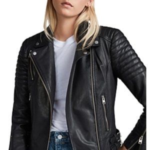 NWT Allsaints Papin Black Leather Biker Jacket US4